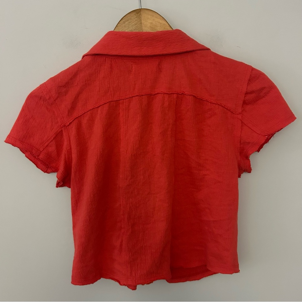 Free People We The Free Fifi Polo Shirt Cropped Top Buttondown - Picture 3 of 5